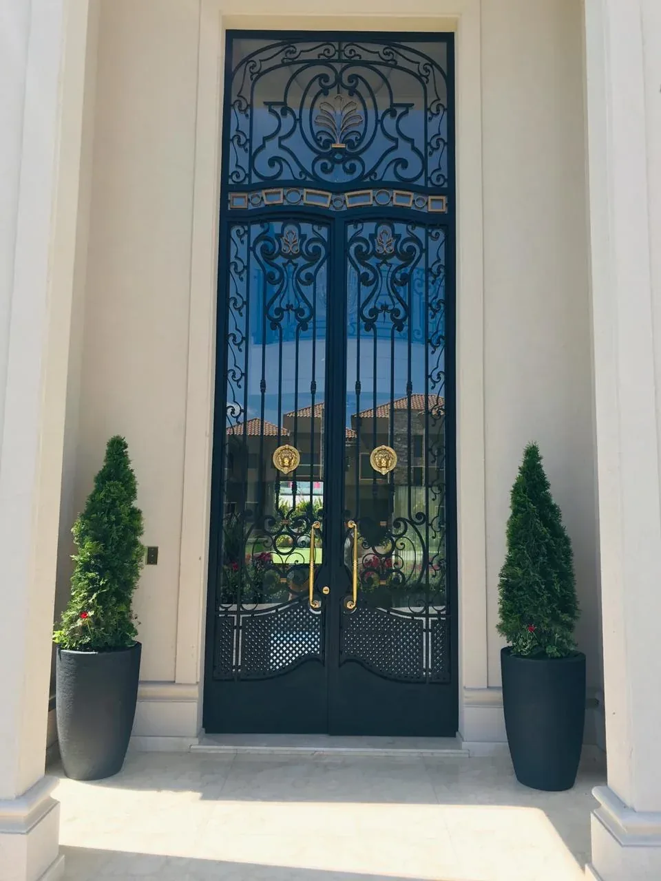 Puerta de hierro artística de doble hoja fabricada a medida